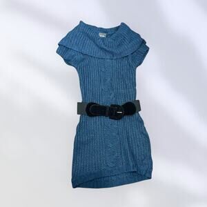 Vintage 90’s Green Knit Shrug Belted Sweater Dress By Dots Size Small